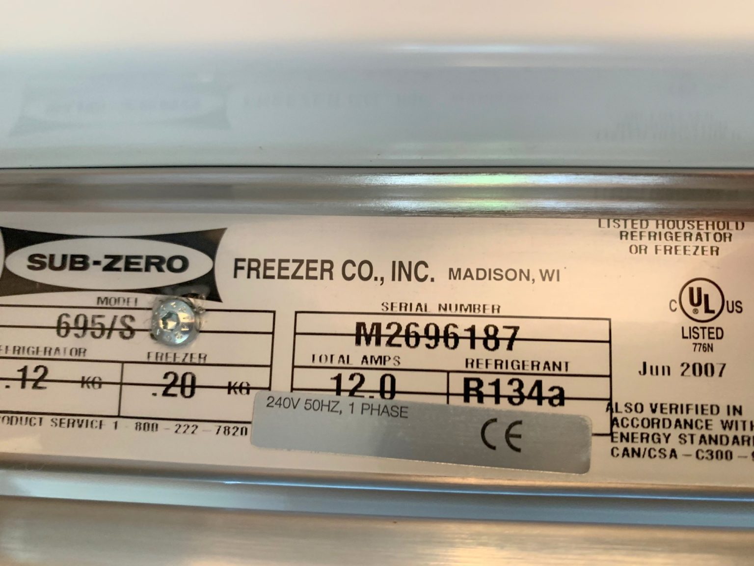SubZero 695/s Side by Side Fridge Freezer The Used Kitchen Comapny