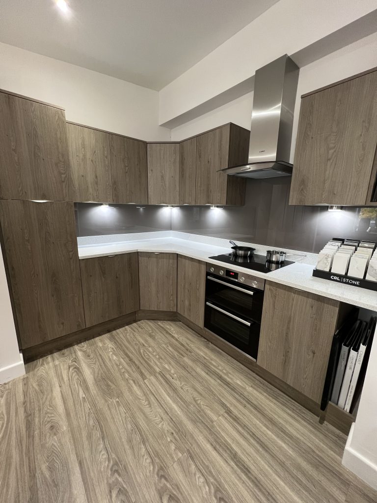 Ex Display Truffle Brown Denver Oak Kitchen with Silestone Worktops and