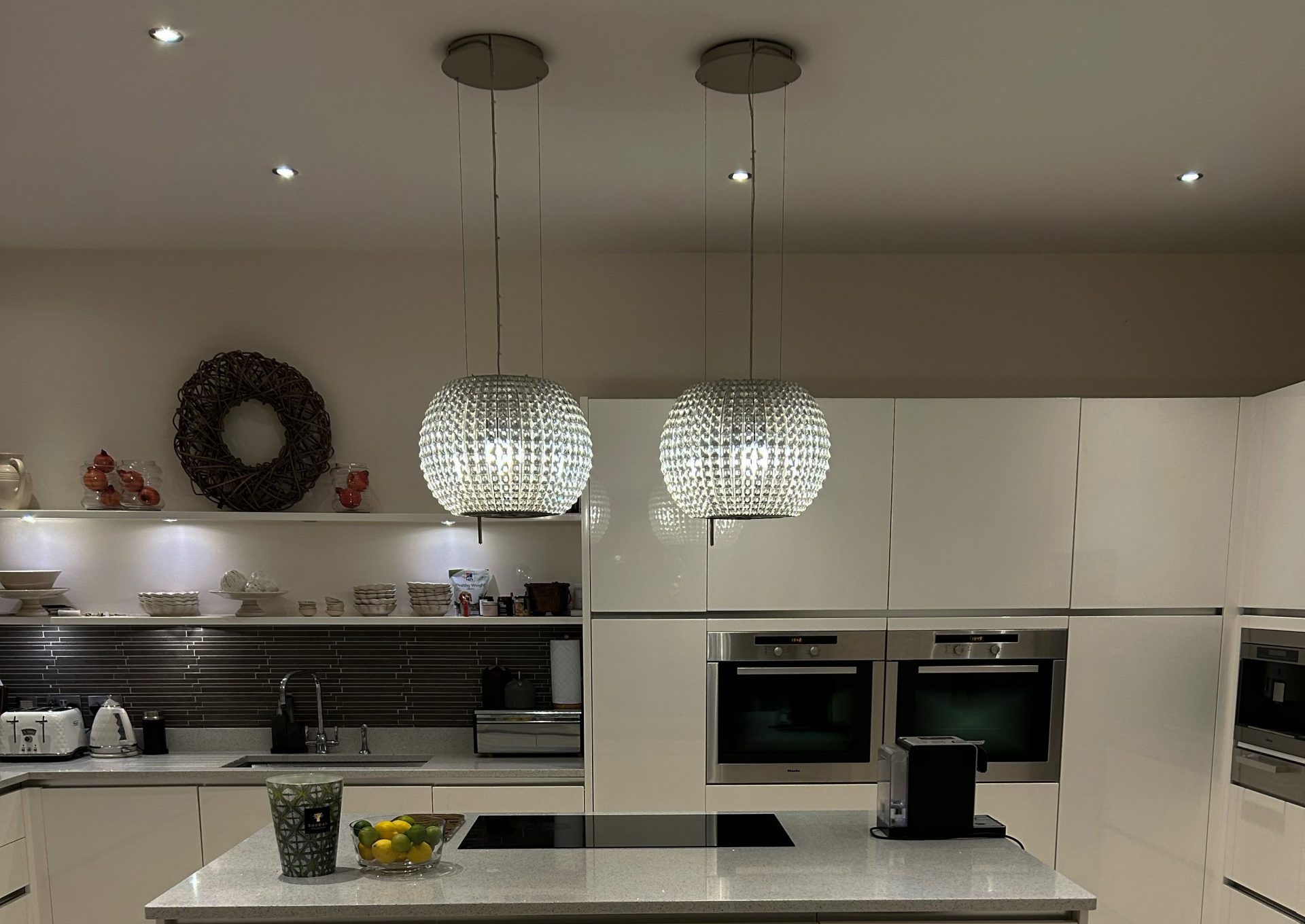 2 x Elica Evolution Celestial Illuminated Glass Extractor Fan Used