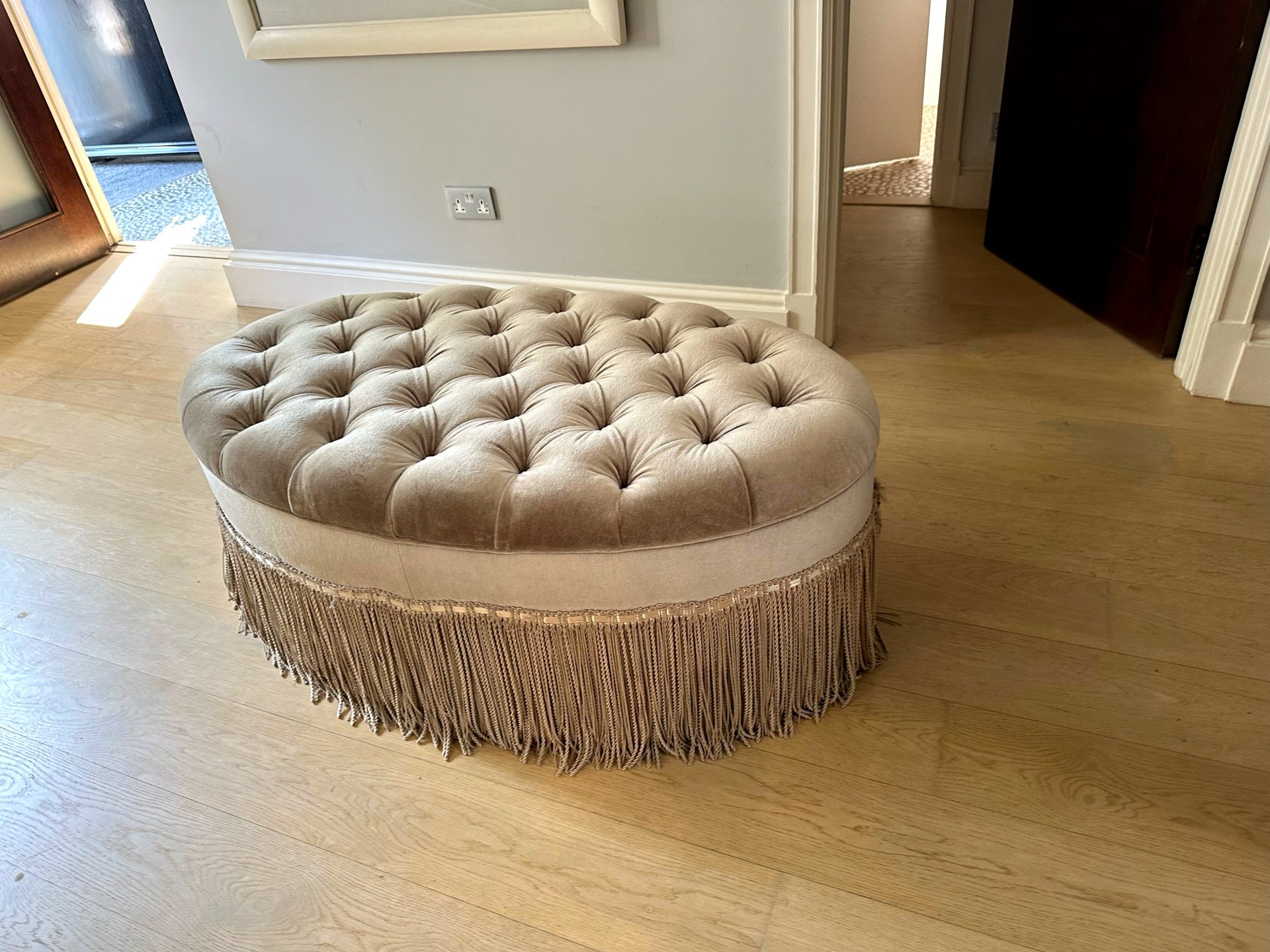 Upholstered Tassled Pouffe / Table - Used - The Used Kitchen Company