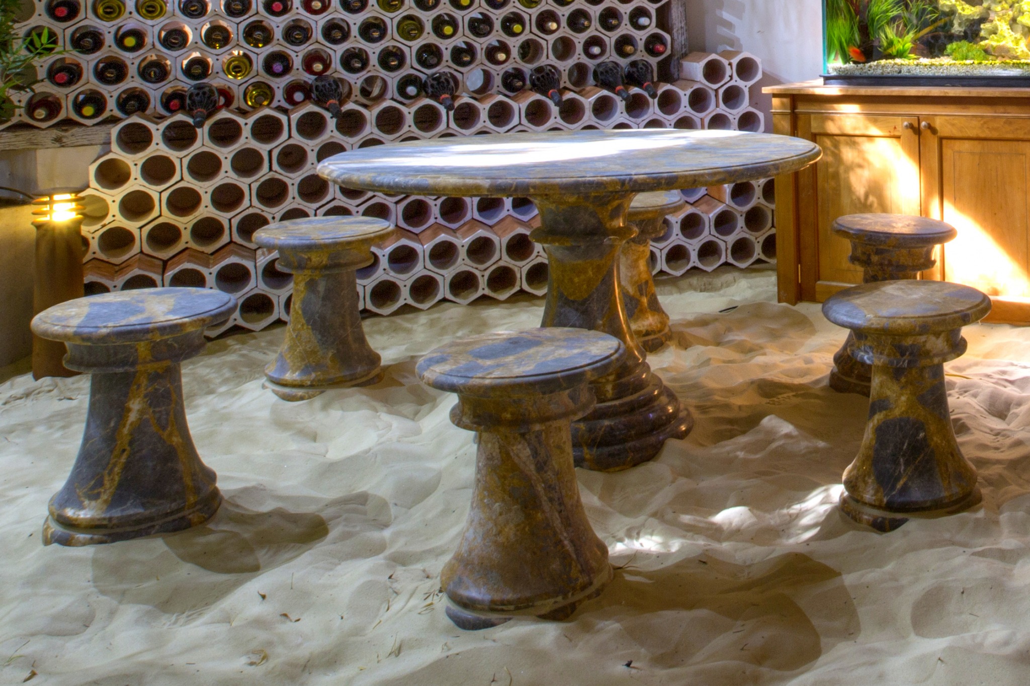 Marble Table with Six Marble Stools Used The Used Kitchen Company