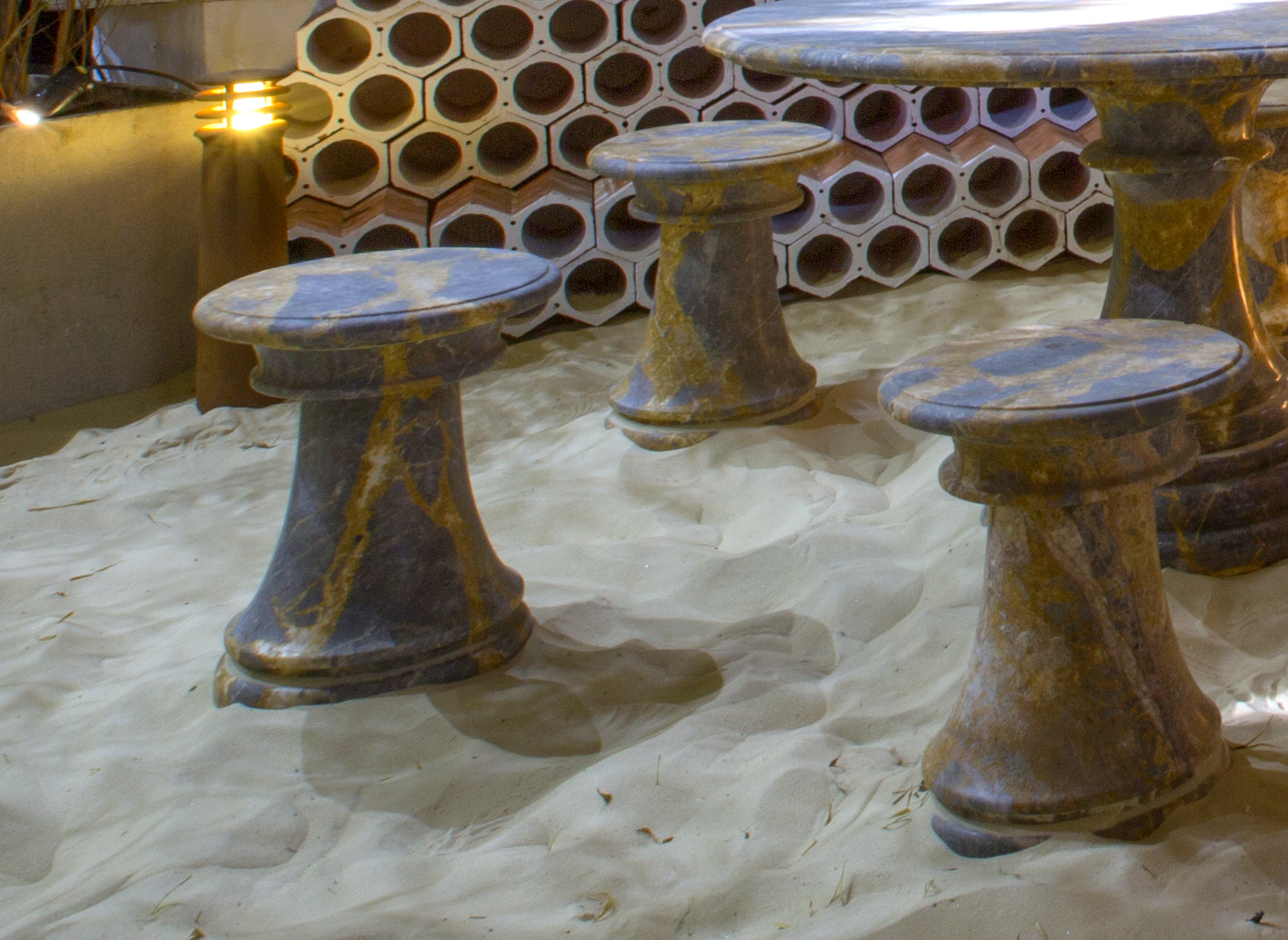 Marble Table with Six Marble Stools Used The Used Kitchen Company