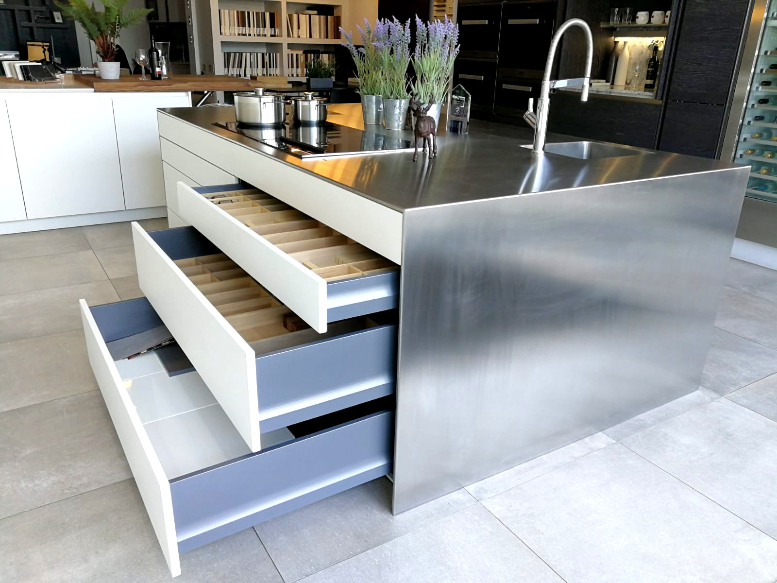 Ex Display Island with Stainless Worktops The Used Kitchen Company