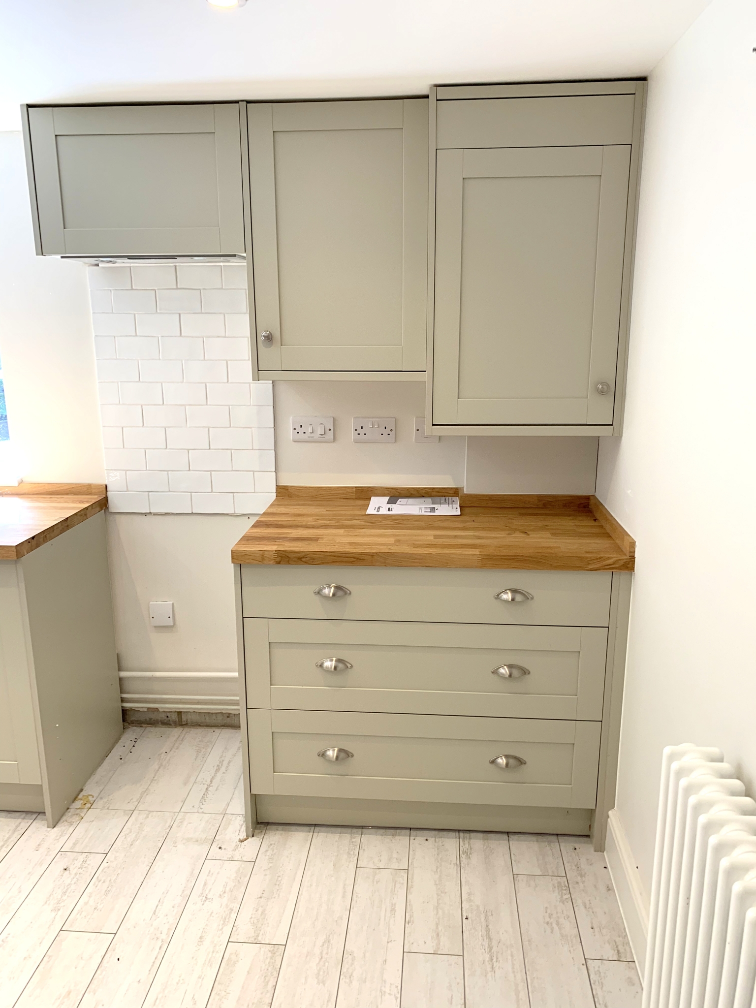 Painted Kitchen, Worktops, Seating Area and Appliances Used